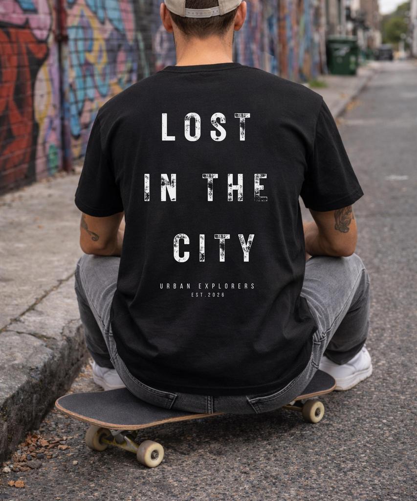 Lost in The City TShirt Urban Streetwear Back Print Tee Minimal Aesthetic Shirt City Life Graphic Tee Urban Tee Unisex Shirt