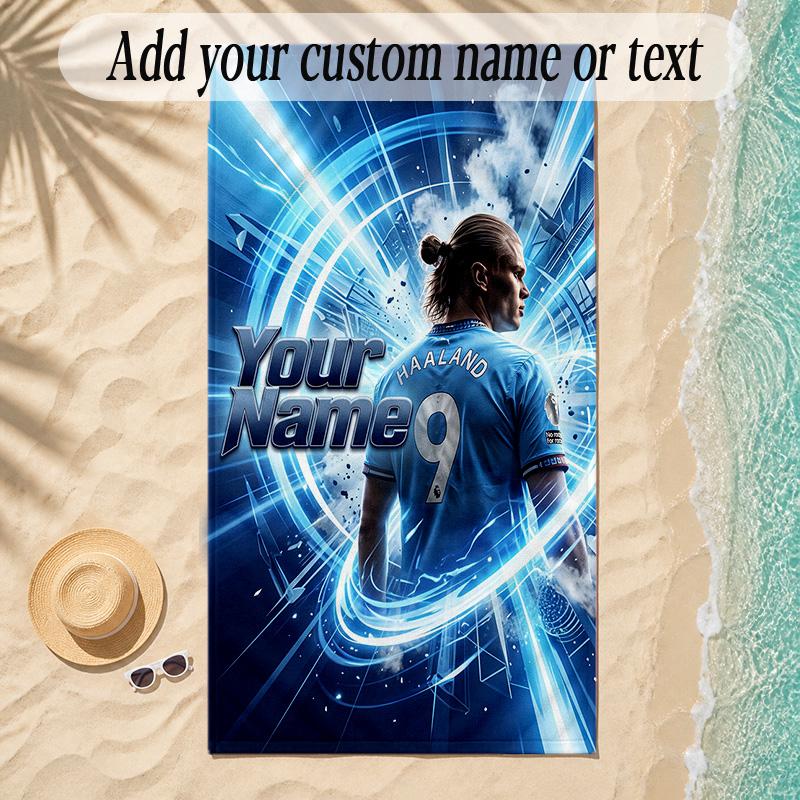 Beach TowelErling Haaland Custom Name Text Personalized Soft Towel for Beach Pool Indoor Home Decor Gift