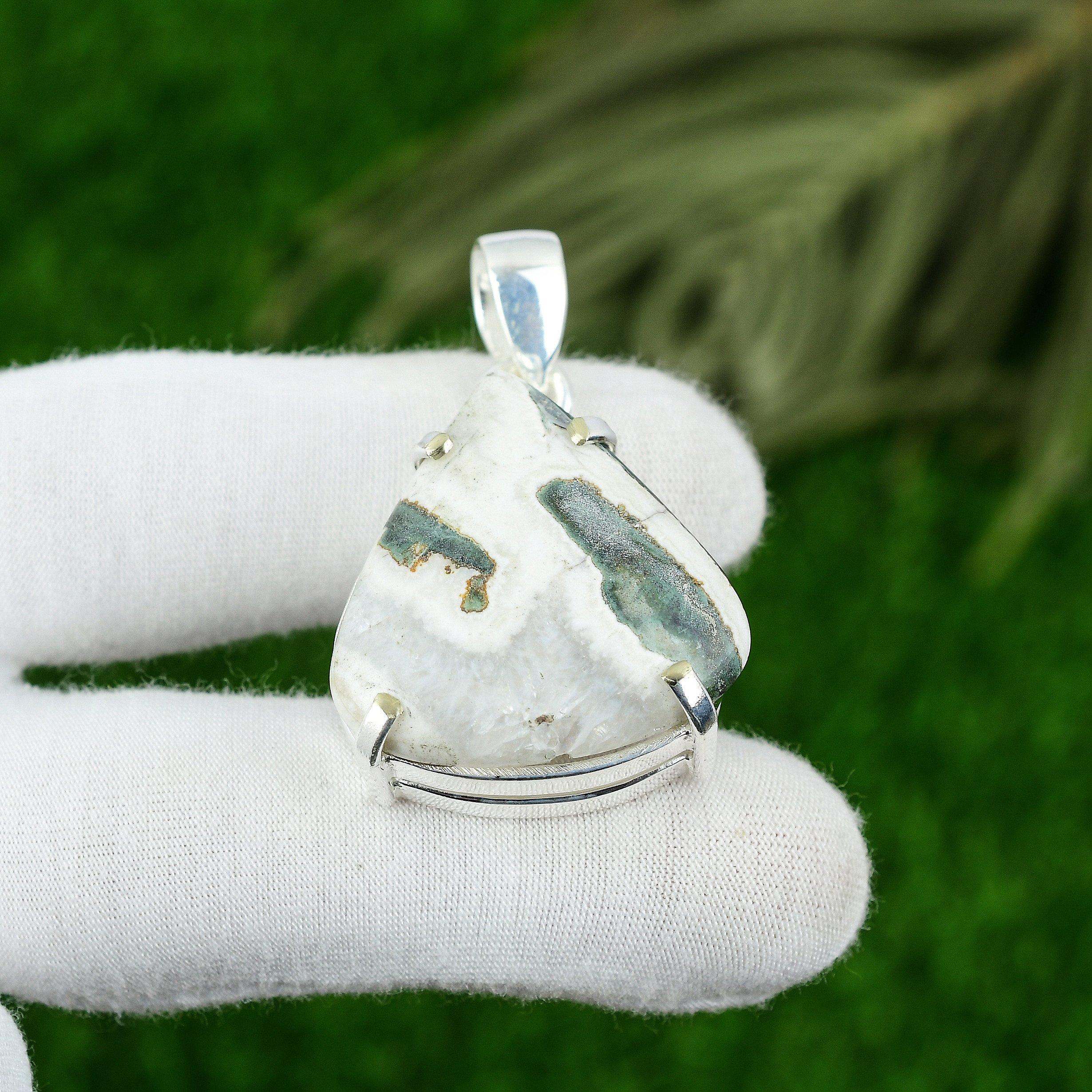 

Wedding Gift For Her 925 Sterling Silver Natural Tree Agate Gemstone Pendant