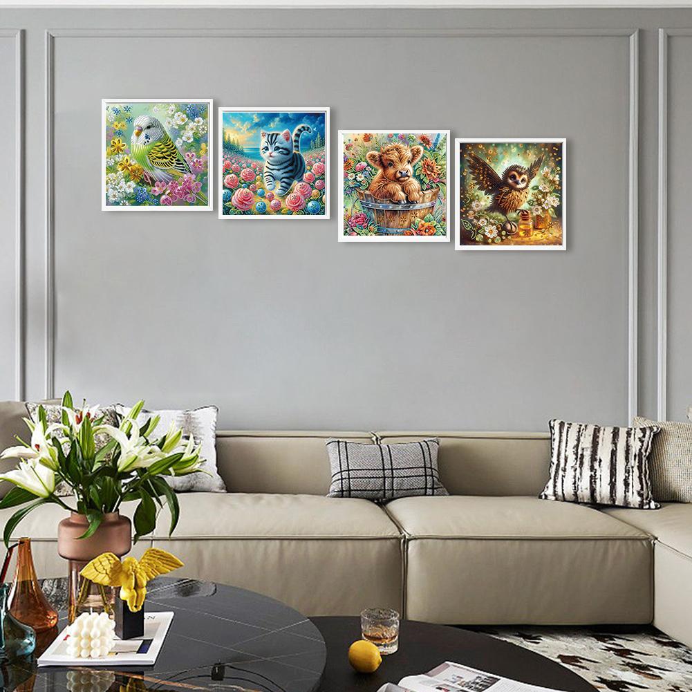 T0# 4pcs 5D DIY Partial Special Shaped Drill Diamond Painting Animal Decor 40x40