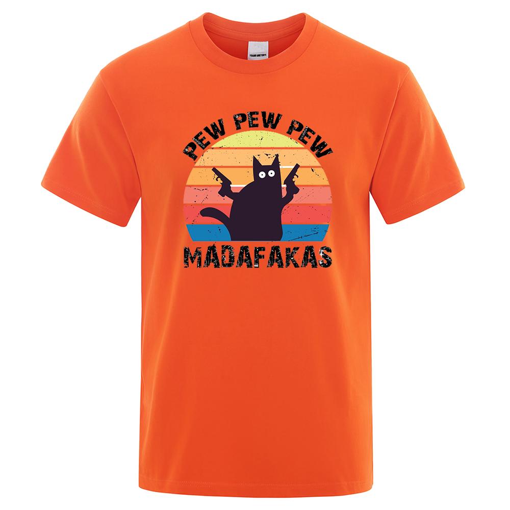 Pew Pew Madafaks Katze Lustige T-Shirts Herren Mode 100% Baumwolle Shirt Locker Sommer Atmungsaktiv T-Shirts Mode Rundhals Oberteile Herren