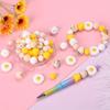 73/79PCS daisy silicone beads, 12/14/15mm round printed silicone beads in bulk, DIY keychain bracelet jewelry making