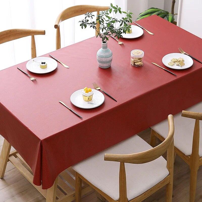 Table Cloth Waterproof Solid Color Dining Tablecloth Rectangular PVC Oil Resistant Mat Home Decoration Easy To Clean Table Cover