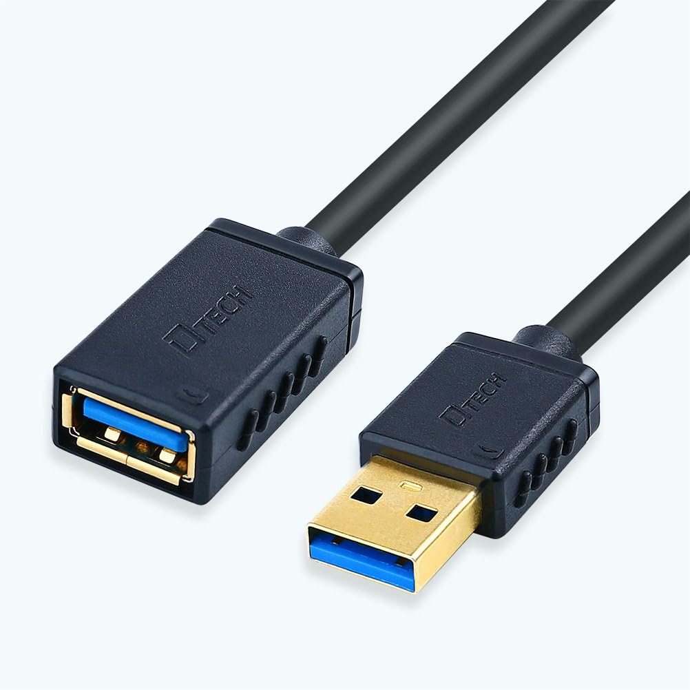 DTECH 6ft USB 3.0 Extension Cable Type A Male to Female Port Cord with Gold Plated Connector (Black, 6 Feet)