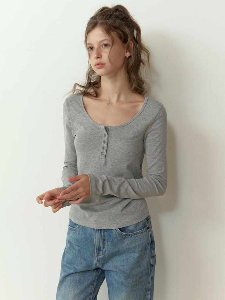Liel Sherry Button U T-Shirt (Gray)