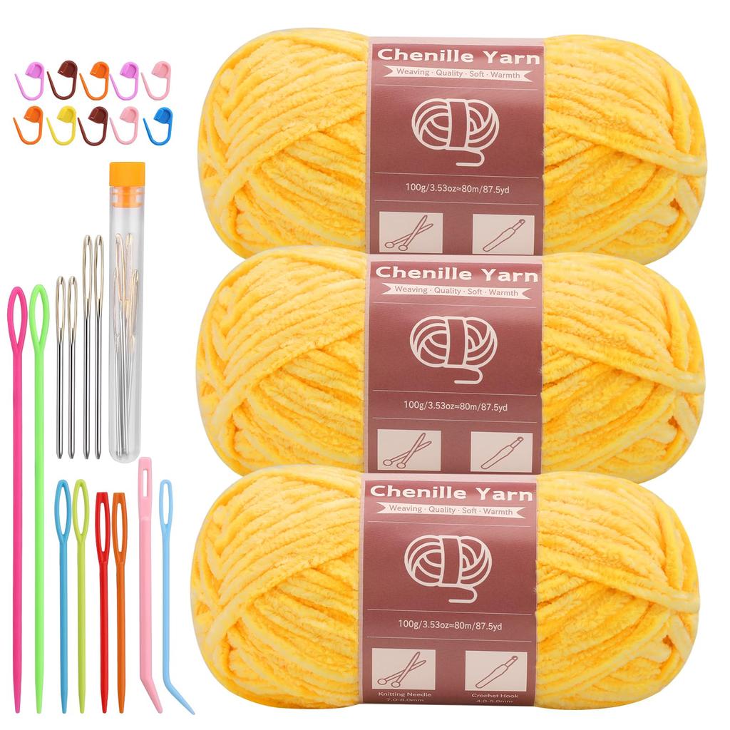 Fenrry 3 * 100g Chenille Yarn for Crocheting Knitting with Big Eye Needles Handcrafts Weaving for Making Blankets Clothes
