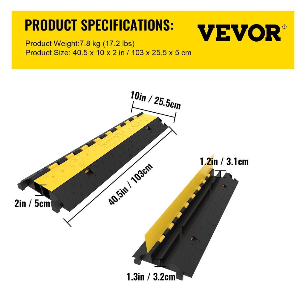 4 Pack Rubber Cable Protector Ramp 2 Channel Heavy Duty 66000lbs Load Capacity Cable Wire Cord Cover Ramp Speed Bump Driveway Hose Cable Ramp