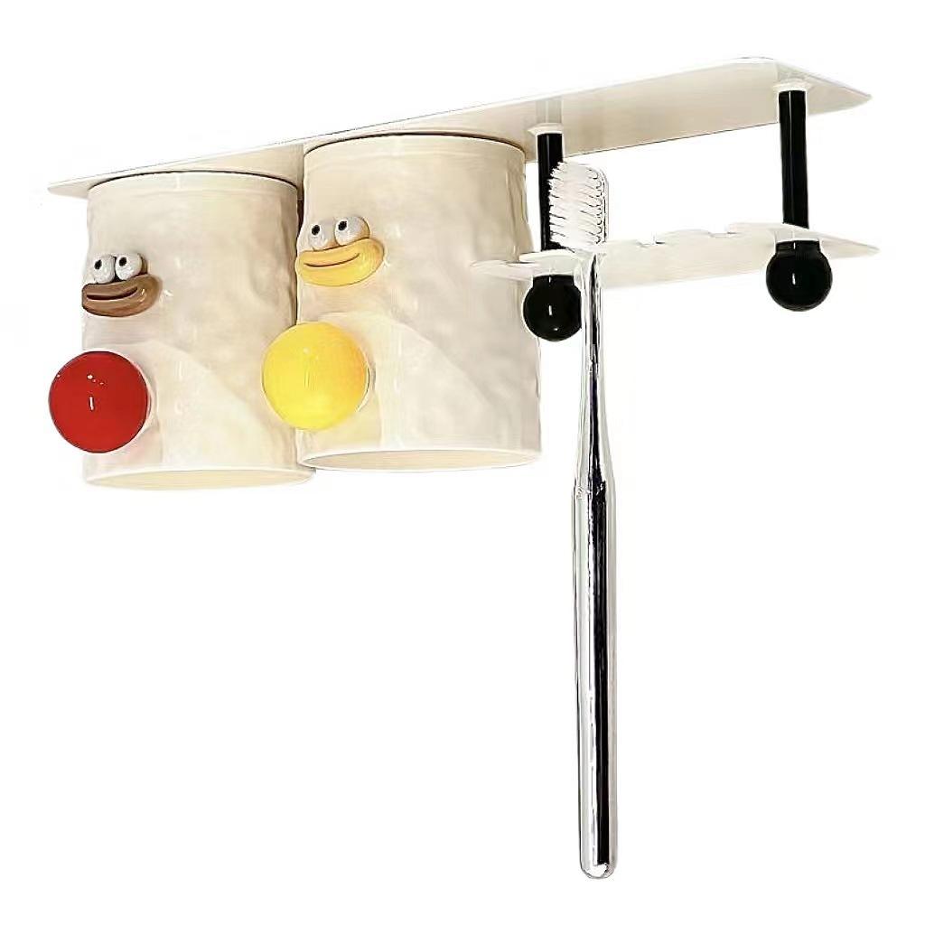 Toothbrush Wall Hanging Shelf No Punching With Handle Mouthwash Cup Household Bathroom Electric Toothbrush Toothpaste Hanger