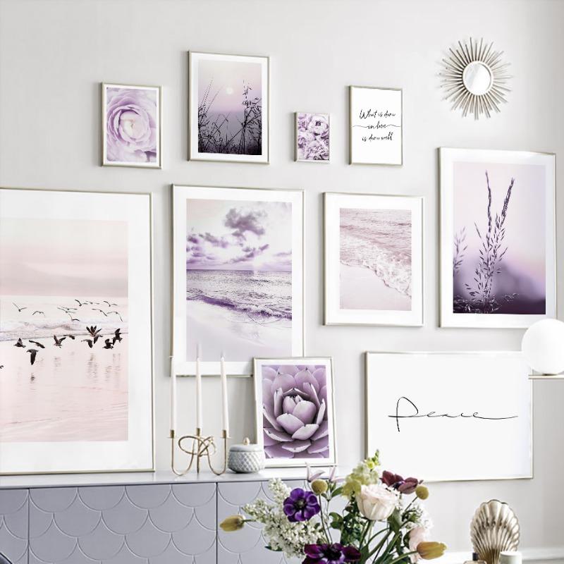 Purple Sea Beach Bird Reed Rose Cactus Wall Art Canvas Painting Posters And Prints Hotel Bar Wall Pictures for Living Room Decor