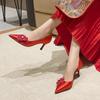 Women's French Wedding Shoes Elegant Camellia High Heels for Bridal Gown Party Red Bridal Shoes
