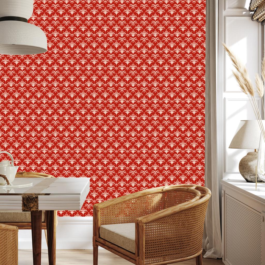 Christmas Damask Wallpaper Red and Coral 50x1000