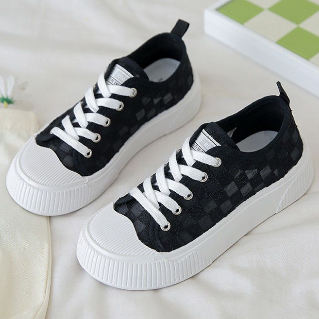 Breathable Mesh Fishermen's Shoes Women's Summer Thick Soled Canvas Lace Antiskid Wear-resistant Versatile Board Shoes