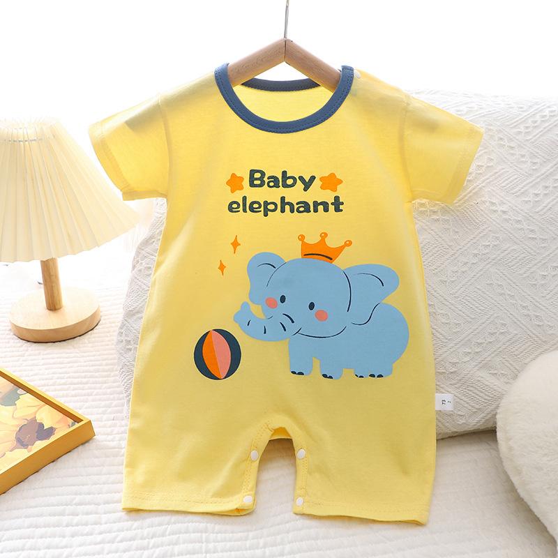 2026 Summer Kids O-Neck Short Sleeve Pajama-Rompers Baby Spring Short Crawling Clothes Cartoon Cotton Jumpsuit for Girl Boy
