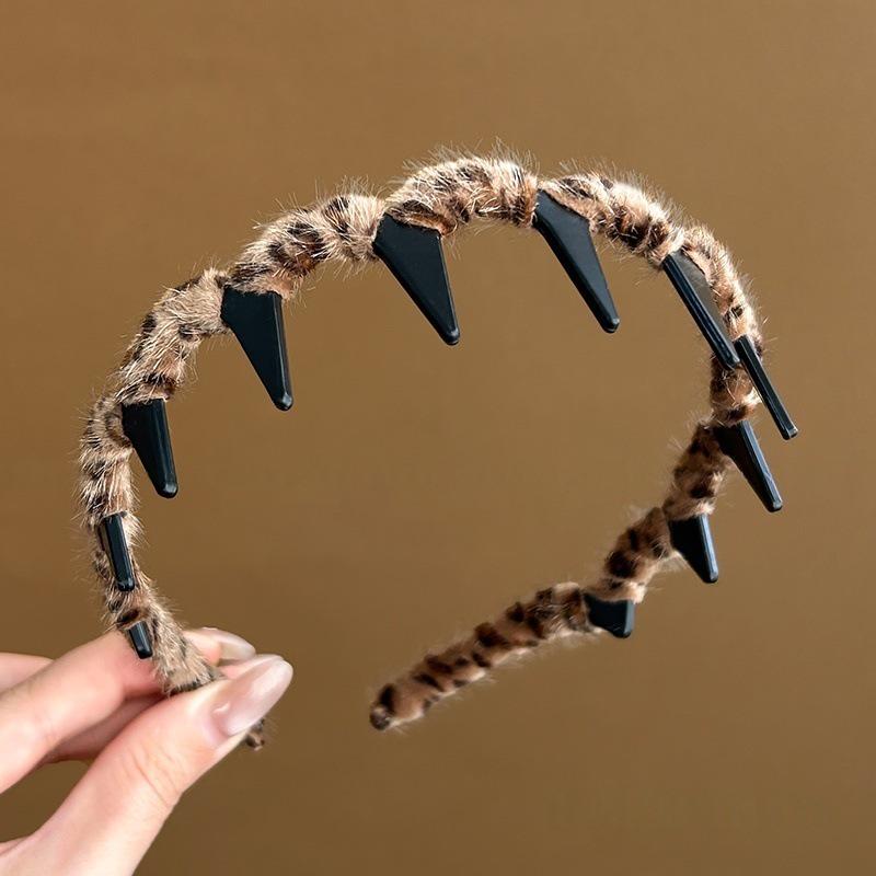 Korean Leopard Print Wave Headband for Women - High Crown Fluffy Hair Clip & Face Wash Accessory