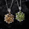 S925 Sterling Silver Natural Citrine Peridot Colored Treasure Necklace Women'S Premium Three-Dimensional Flower Pendant