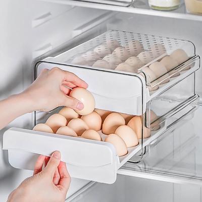 Large Capacity Egg Holder for Fridge Egg Organizer with Lid and Handle for Refrigerator 2Pack Clear