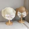 Lace Brim Bowknot Straw Sun Hat Ribbon Woven Handbag Solid Color Girls Bucket Hat  Summer