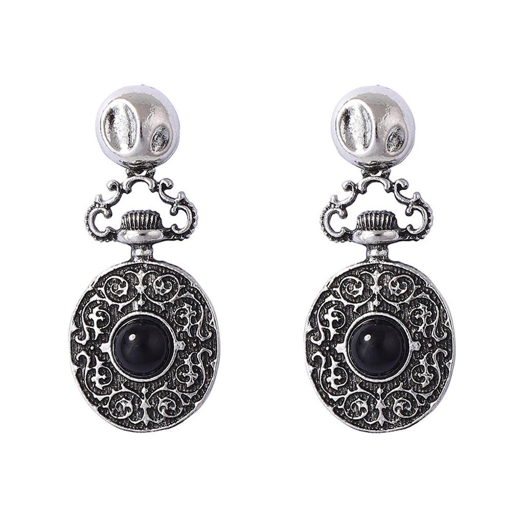Retro personality trend alloy geometric relief pattern medium antique temperament earrings simple light luxury earrings