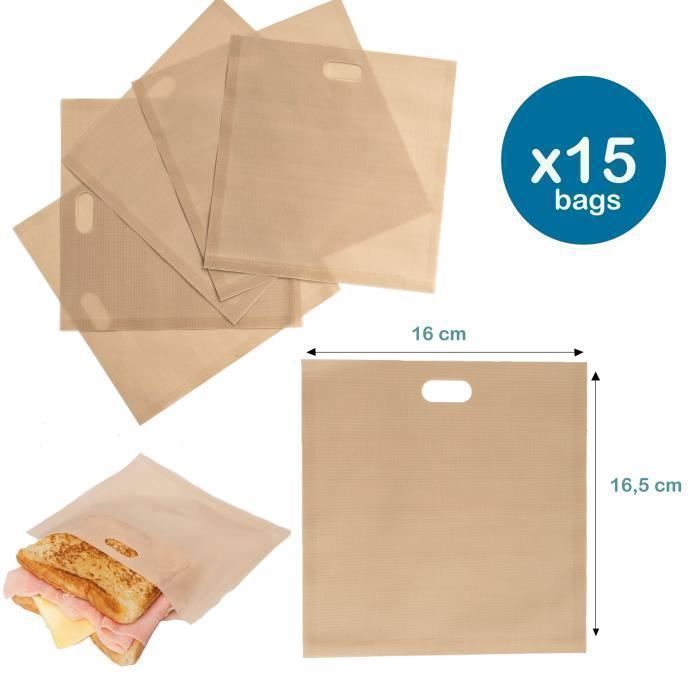15 Sacs À Pain - RANJI® - Toaster Bag - Sacs À Grille-pain Réutilisables 100 Fois - Anti-adhésif - Température -24°C À 260°C