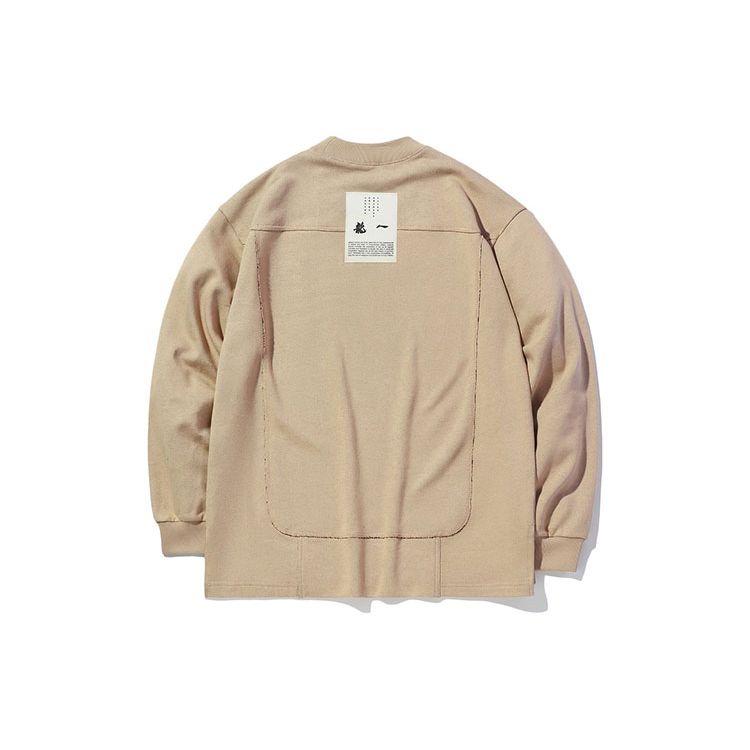 Li Ning X Jackie Chan Collaboration Kung Fu Series Solid Color Crew Neck Pullover Ribbed Sweatshirt Men sweatshirt Scented-Apricot AWDQ357-1