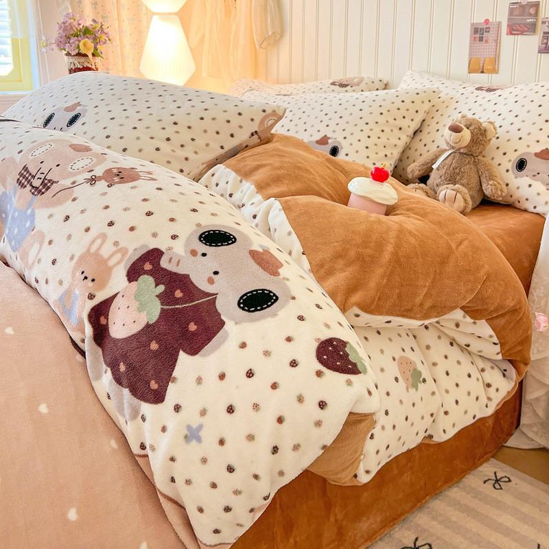Winter Milk Fleece Bedding Set Coral Thick Sheet Duvet Cover Student Dorm