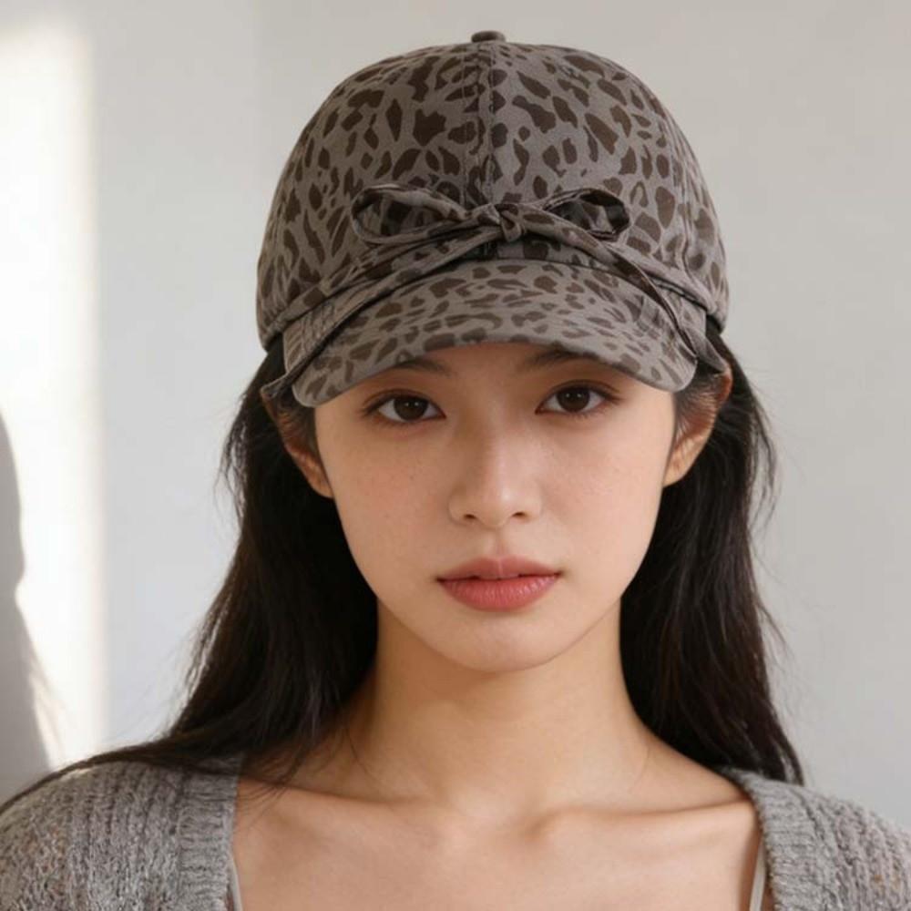 Sunshade Leopard Print Bow Baseball Cap Adjustable American Style Casquette All Seasons