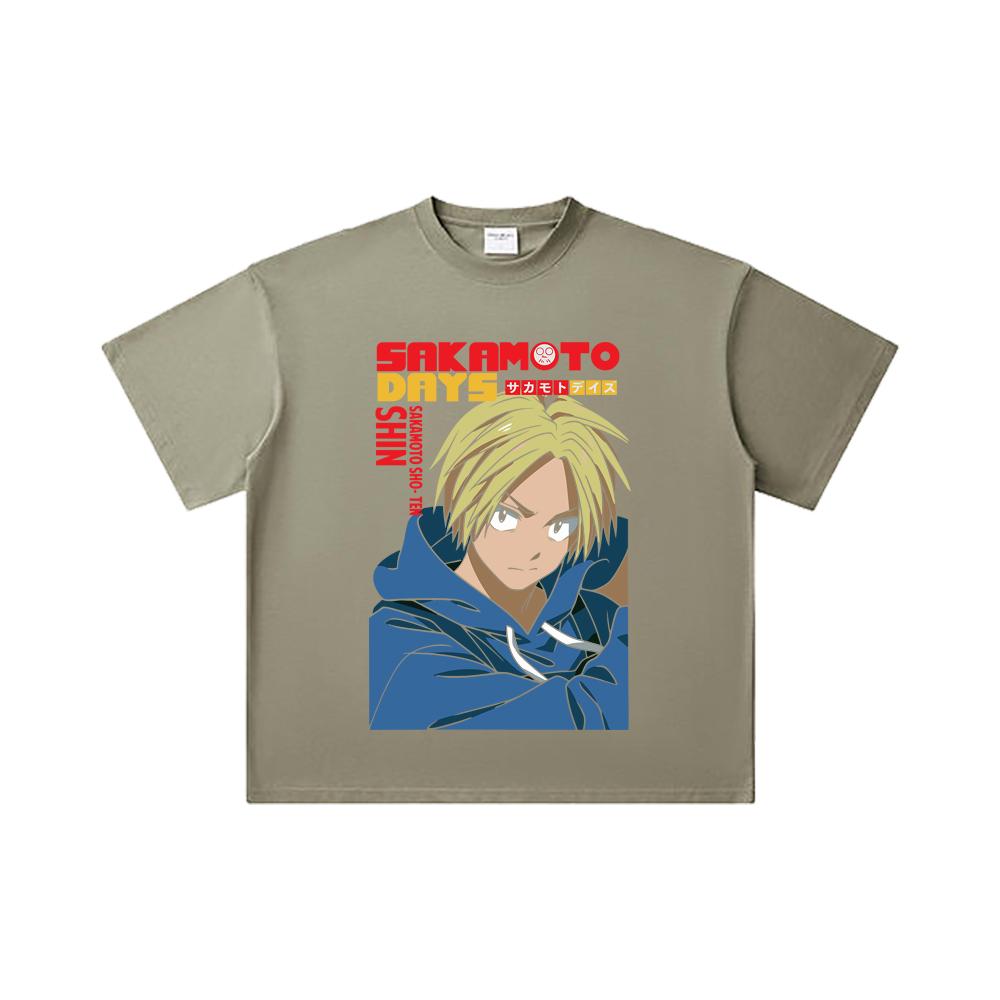 260 GSM Double Yarn 32 Count 100% Cotton Sakamoto Days V8 Shin Print Unisex Heavy Cotton T Shirt