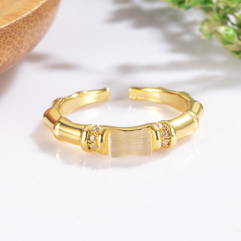 

New Chinese Bamboo Ring High-end Sense Opal Chalcedony Female Temperament Fashionable National Style Opening Adjustment, Trendy Ring