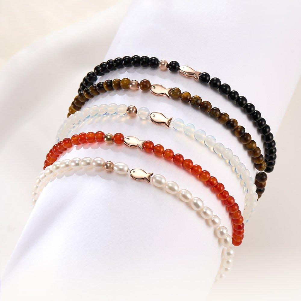 [Bnbgold] 14K/18K Lucky Fish Gold Ball Raw Stone Wish Bracelet Collection (5 Types)