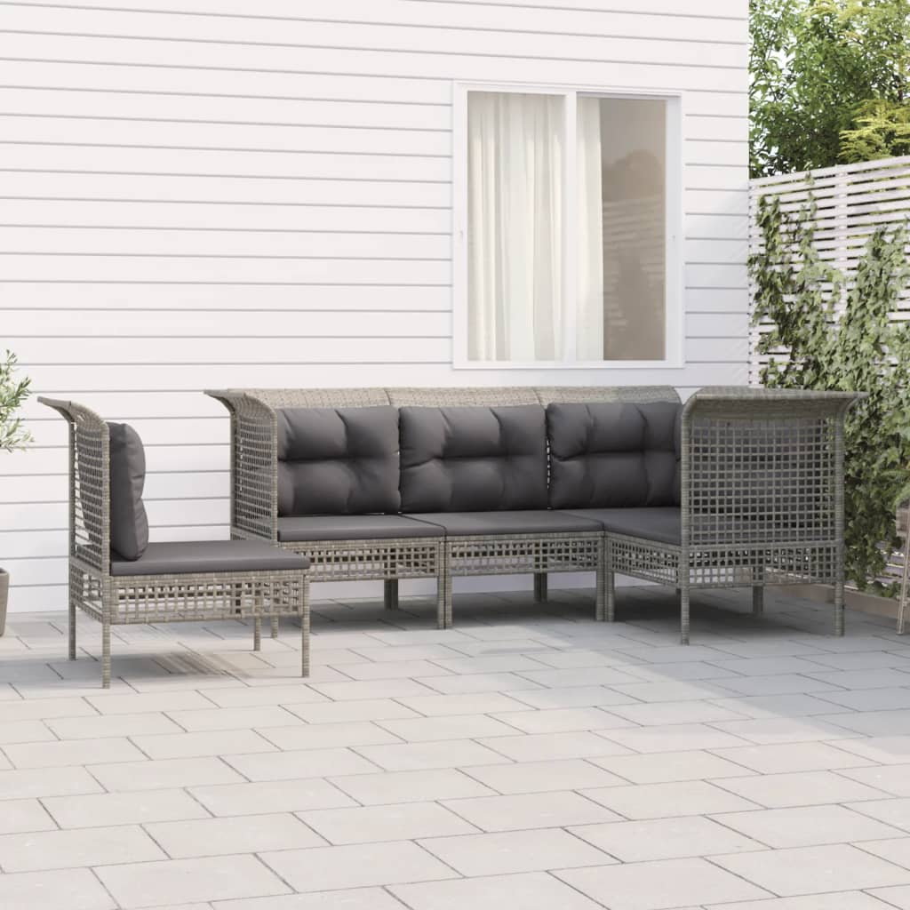 Vidaxl 5-Cz. Garden Lounge Set, Cushions, Grey, Rattan PE
