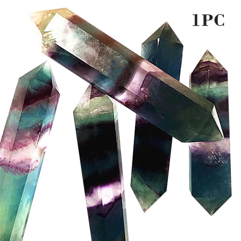 Natural Flourite Quartz Crystal Wand Colorful jewel Pure Point Healing