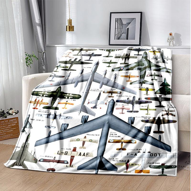 Flaneldecke mit Flugzeugmotiv, Weich, Warm, Ganzjahres-Überwurf, Design für Camping, Autoreisen, Wandern, Sofa, Bett, Büro, Perfektes Geschenk für Partys