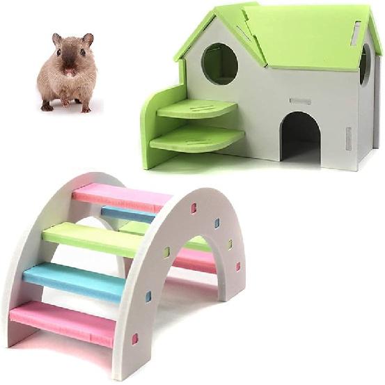 DIY Wooden Hamster House-Assemble Wooden Small Animal Hideout House-Rainbow Bridge Chews Small Animal Toys Such as Hamster and Mouse s4 S4