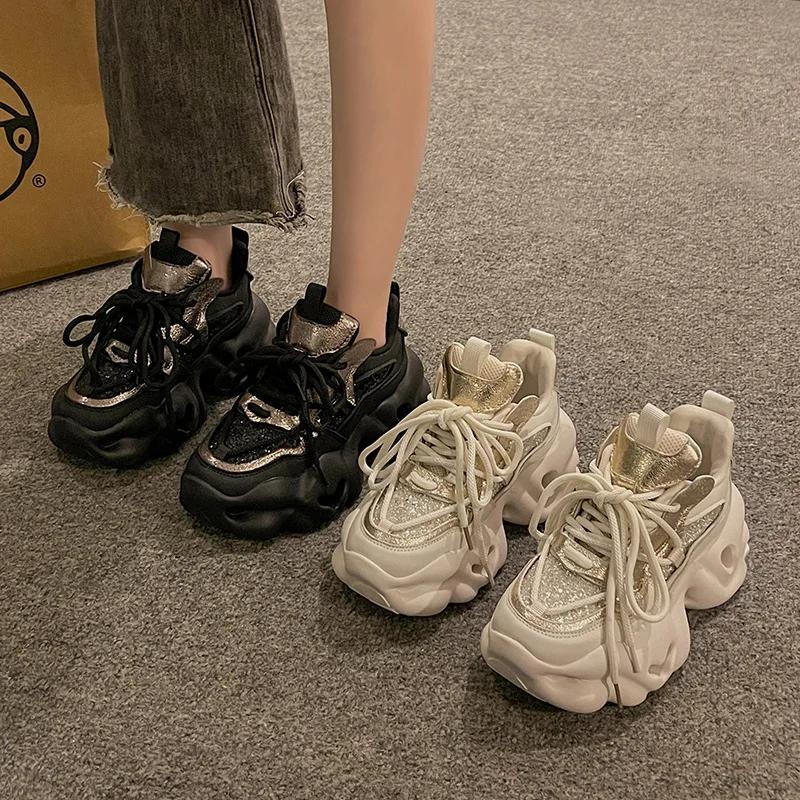 Fashion 6CM Thick Soled Daddy Shoes Women 2024 Spring and Autumn New All-match Small Feet Show Small Increase Muffin Casual Sports Shoes