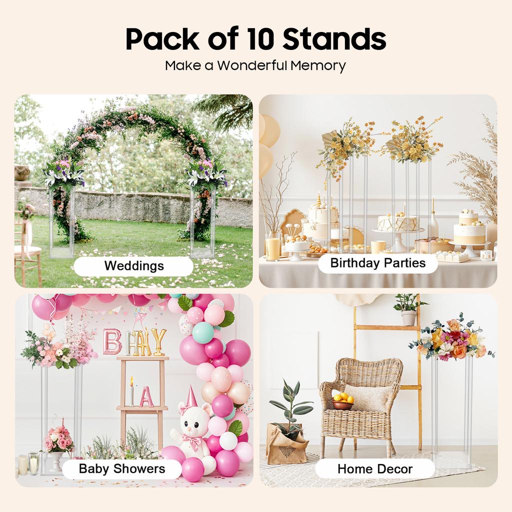 10Pcs Clear Acrylic Flower Stand, 6.6lbs Load-Bearing Wedding Centerpiece Holder for Floral Arrangement Party Decoration