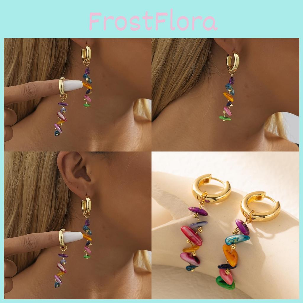 Elegant Natural Stone Earrings For Women Colorful Geometric Design With Chain Details