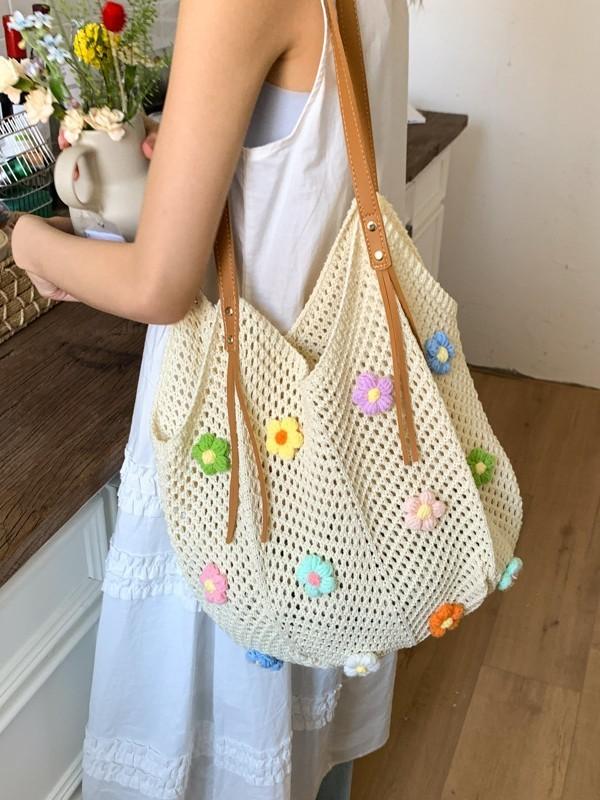 Cotton Beach Vacation Tote Bag With Open Top And Large Capacity For Casual Travel