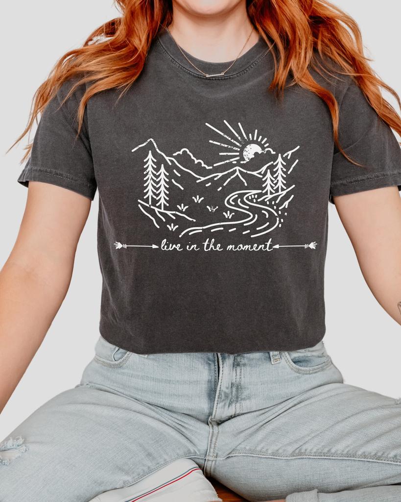 Live in the Moment Mountain Tee - Comfort Colors Vacation Shirt