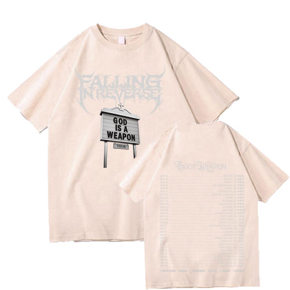 Falling in Reverse God Is A Weapon Tour Trička 2025 Módní Krátký Rukáv Bavlna Letní Trička Hip Hop Pánské Oblečení Unisex Tričko