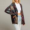 Women's Fashion Long Sleeve Print V-Neck Button Loose Cardigan Top