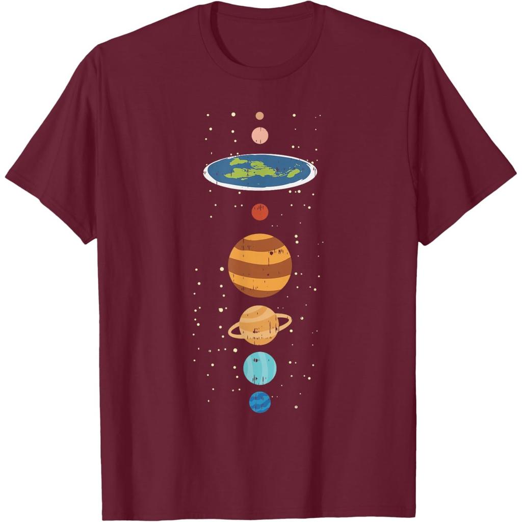 Flat Earth Planets Conspiracy Theory Funny Graphic T-Shirt Casual Cotton Tee