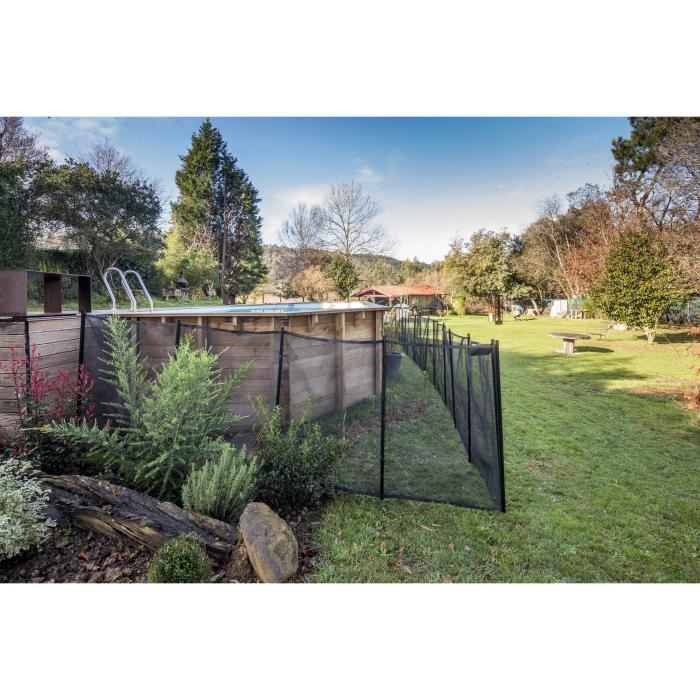 Barrière souple de sécurité pour piscine - GRE - 3 m x H 1,33 m - Pré-montée - Toile recoupable - 4 poteaux + caches discrets