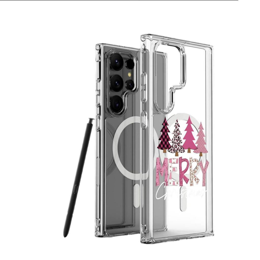 Merry Christmas Magnetic Transparent Case for iPhone 14/15/16/17 Pro Max – Full Coverage