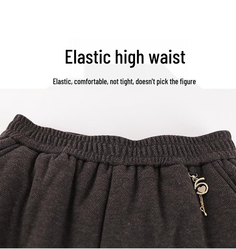 Women's Warm Plush-Lined High-Waisted Winter Pants - Casual, Loose Fit for Middle-Aged & Elderly