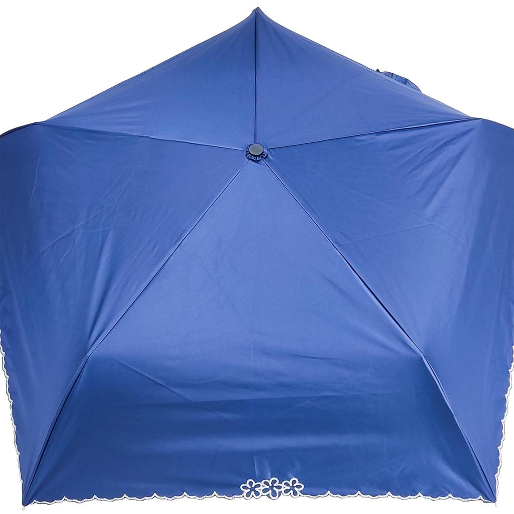 Rose Sangyo 50cm Lightweight and Cooling Mini Folding Umbrella for Sun and Embroidered Triple Flower 63500102 Rain, Design, Navy,
