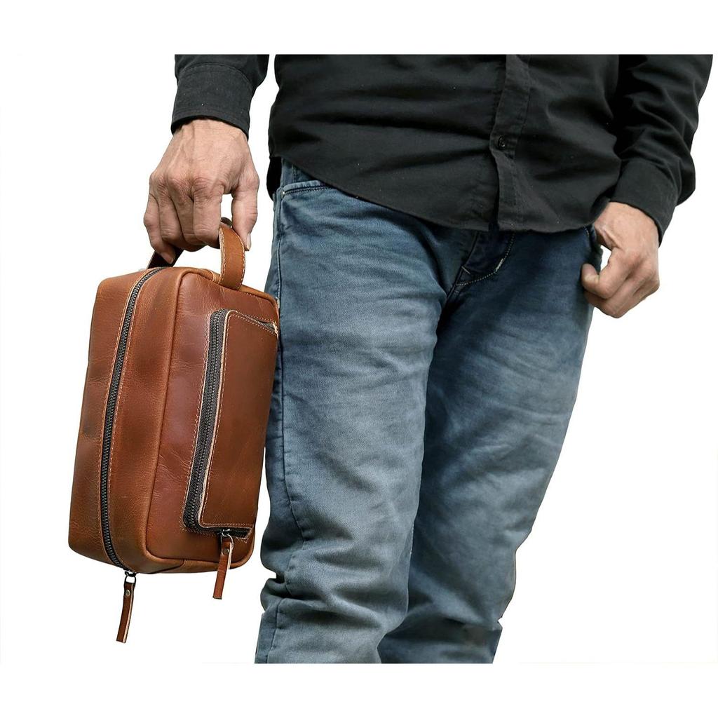Kulturbeutel für Herren, Reise-Kulturtasche aus Leder, Dopp Kit für Männer, Rasiertasche für Reisezubehör