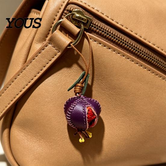 Echtes Leder Zubehör Granatapfel Schlüsselanhänger, Handgefertigt Pflanzlich gegerbt Frucht Anhänger, Handtaschen Dekoration Echter Taschen Anhänger Portemonnaie Schmuck für