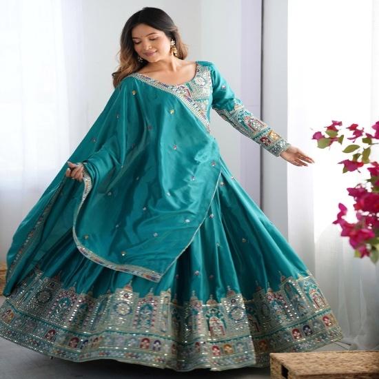 Enchanting: Intricately Embroidered Silk Lehenga Choli with Festive Mirror Work FREE SIZE STITCHED