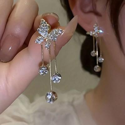 1 Paire de Boucles d'Oreilles Pendantes à Franges Papillon pour Femmes, Boucles d'Oreilles Longues à Franges Dorées, Boucles d'Oreilles Élégantes, Convient pour le Port Quotidien, Bijoux de Mode de Soirée