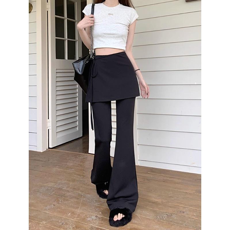 Women s Autumn Black High-Waisted Chic Detachable Micro-Flare Horseshoe Pants M